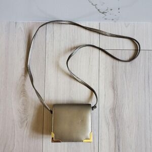 She's Sassy Crossbody Bag Womens Mini Gold Faux Leather Flap Metallic Party